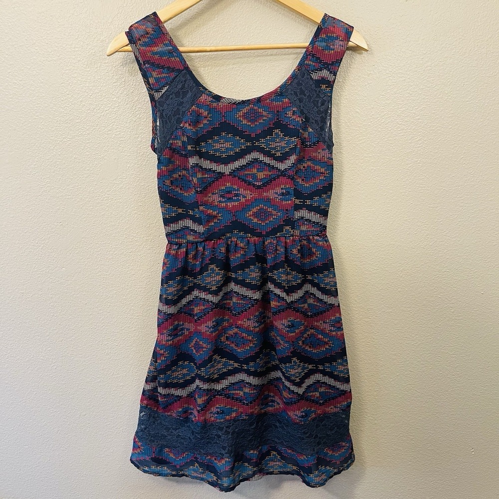 Band Of Gypsies Aztec Lace Mini Dress Moody Dark Boho Western Grunge Size S